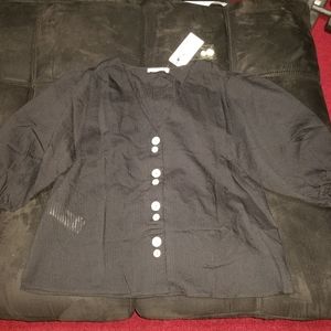 Black baggy sleeve button up blouse